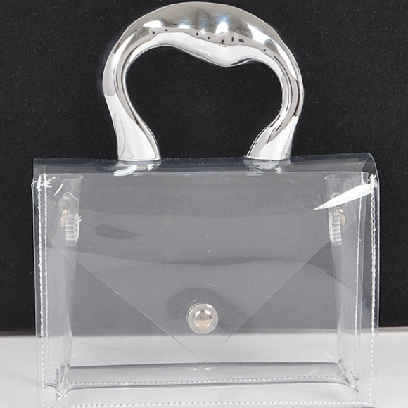 Small Womens Stadium Approved PVC Transparent Twist Lock Flap Jelly Crossbody - Picture 6 of 10